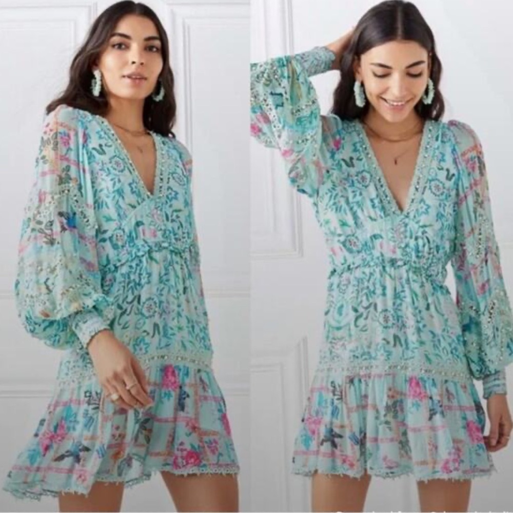 Hemant & Nandita Green Pearl Long Sleeved Dress